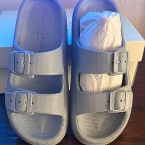 J Slides Women's Double-Buckle Beach Slide Sandals in Light Blue